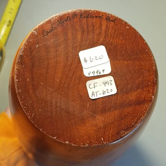 Wooden Flower Vase Hand Carved Red Wood Decor One-of-a-kind #eshopchicago - Picture 6 of 7